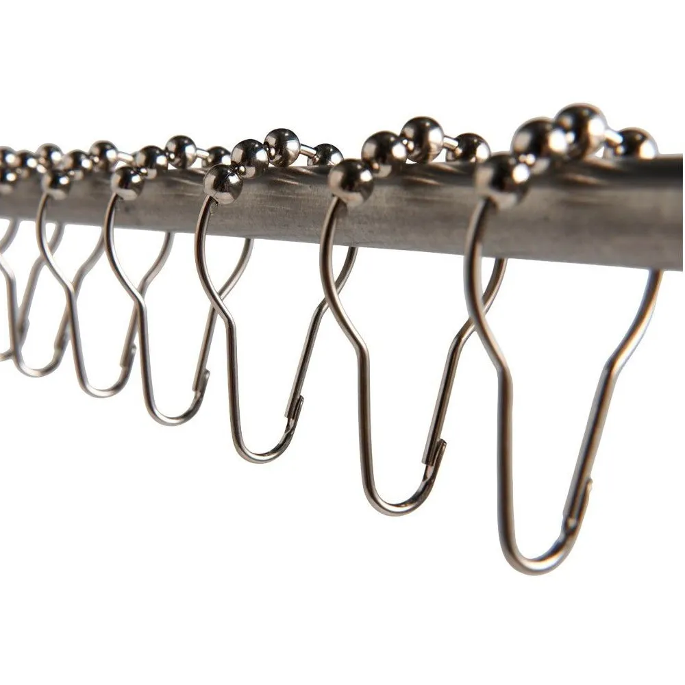 New Silver Heavy Duty Set of 12 Shower Curtain Rings Hooks Bathroom Poles Rod