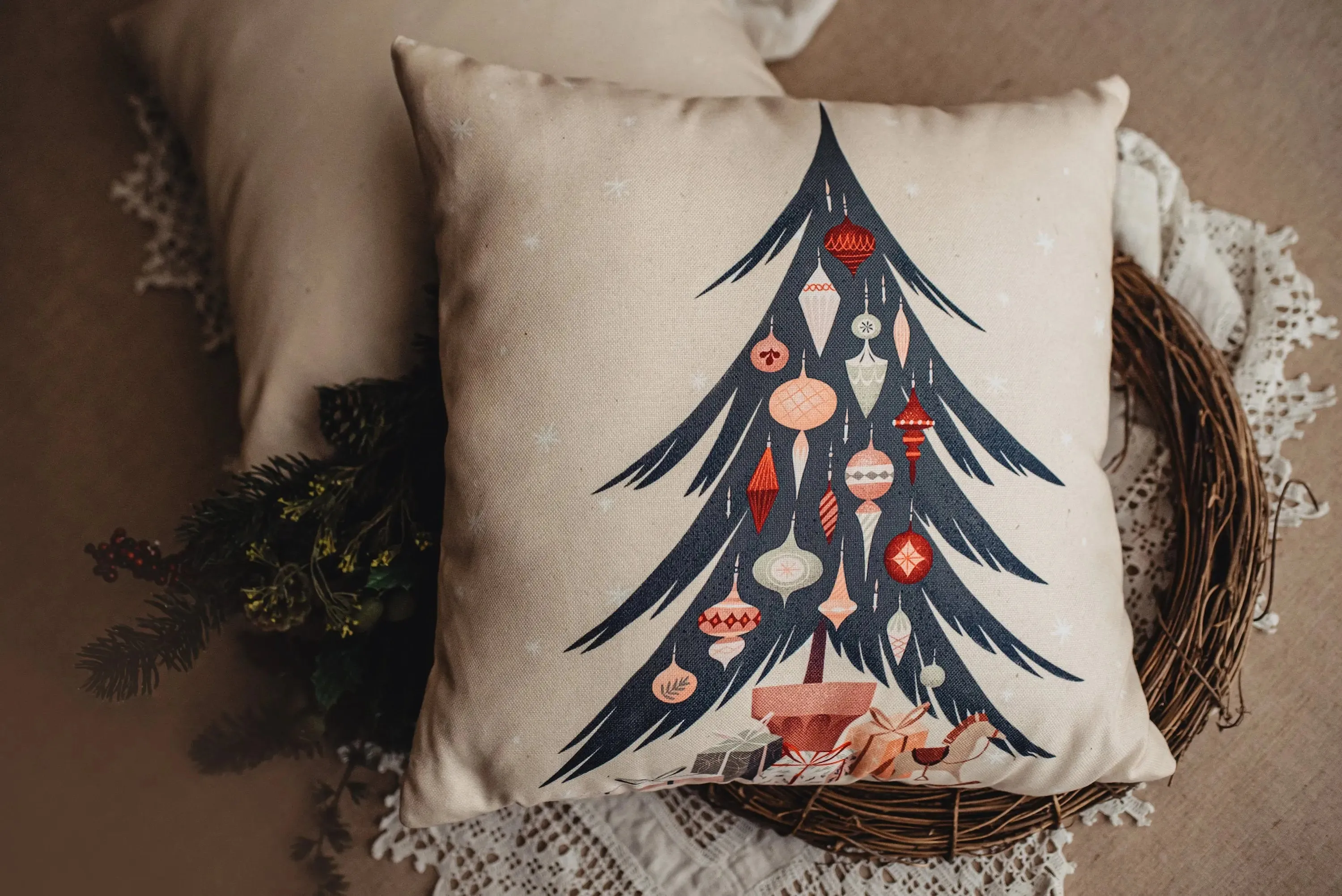 Nordic Christmas Tree Throw Pillow Cover | Christmas tree | Christmas Gifts | Room Decor | Mom Gift | Aaesthetic Room Decor | Room Decor