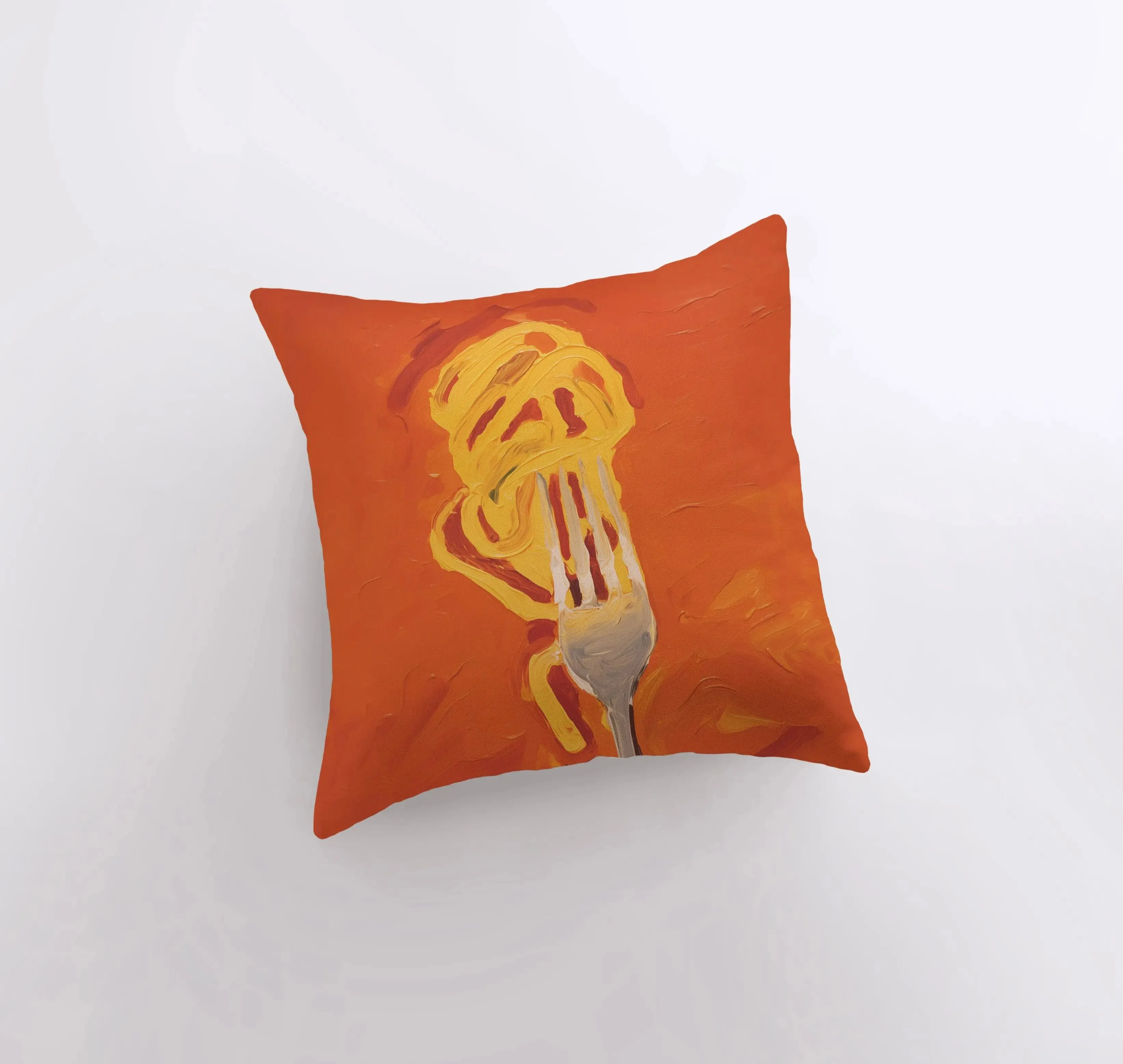 Orange Fork and Pasta | Gouache Painting | Food Pillow | Abstract Still Life | Throw Pillow | Home Decor | Gift for Her | Pillow Cover