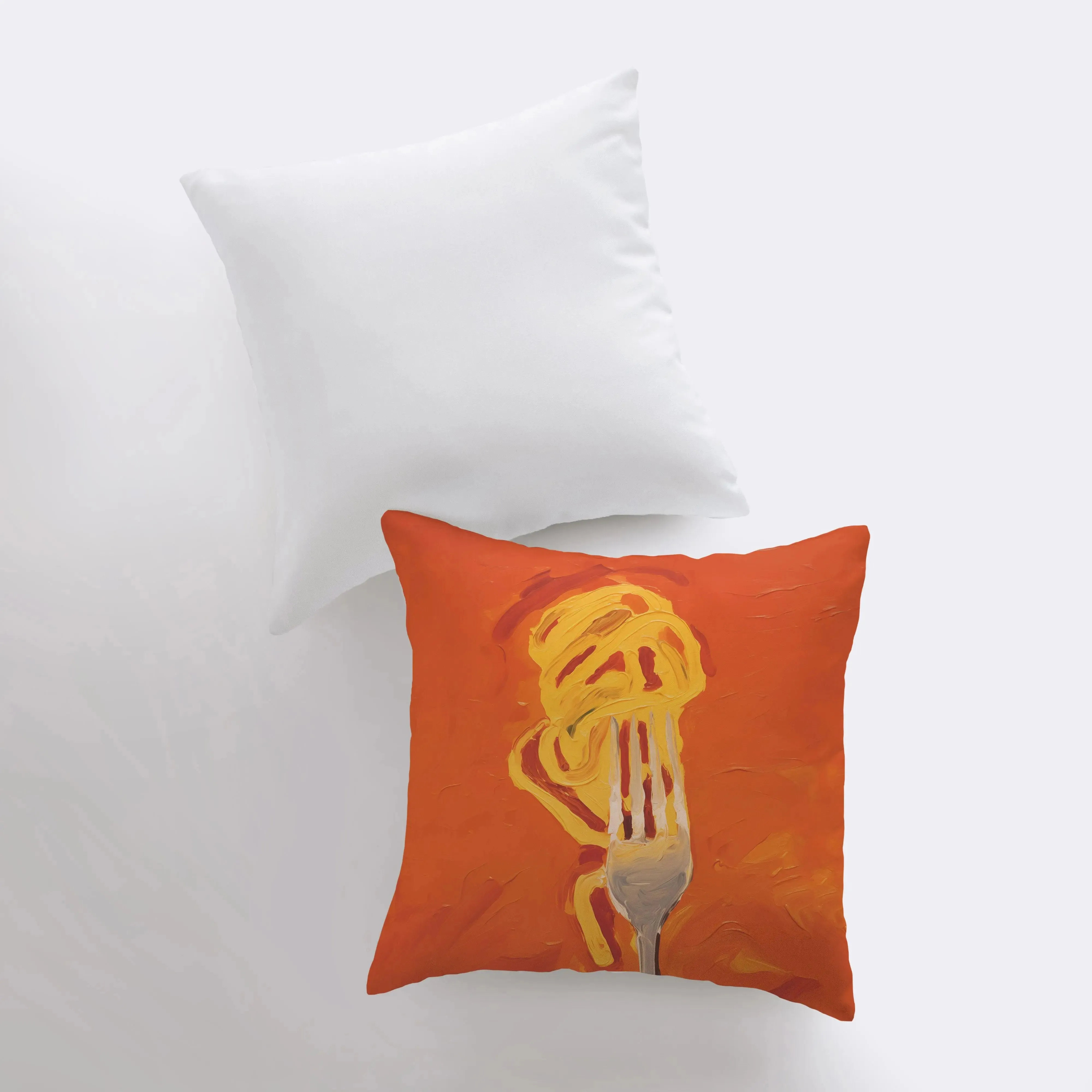 Orange Fork and Pasta | Gouache Painting | Food Pillow | Abstract Still Life | Throw Pillow | Home Decor | Gift for Her | Pillow Cover