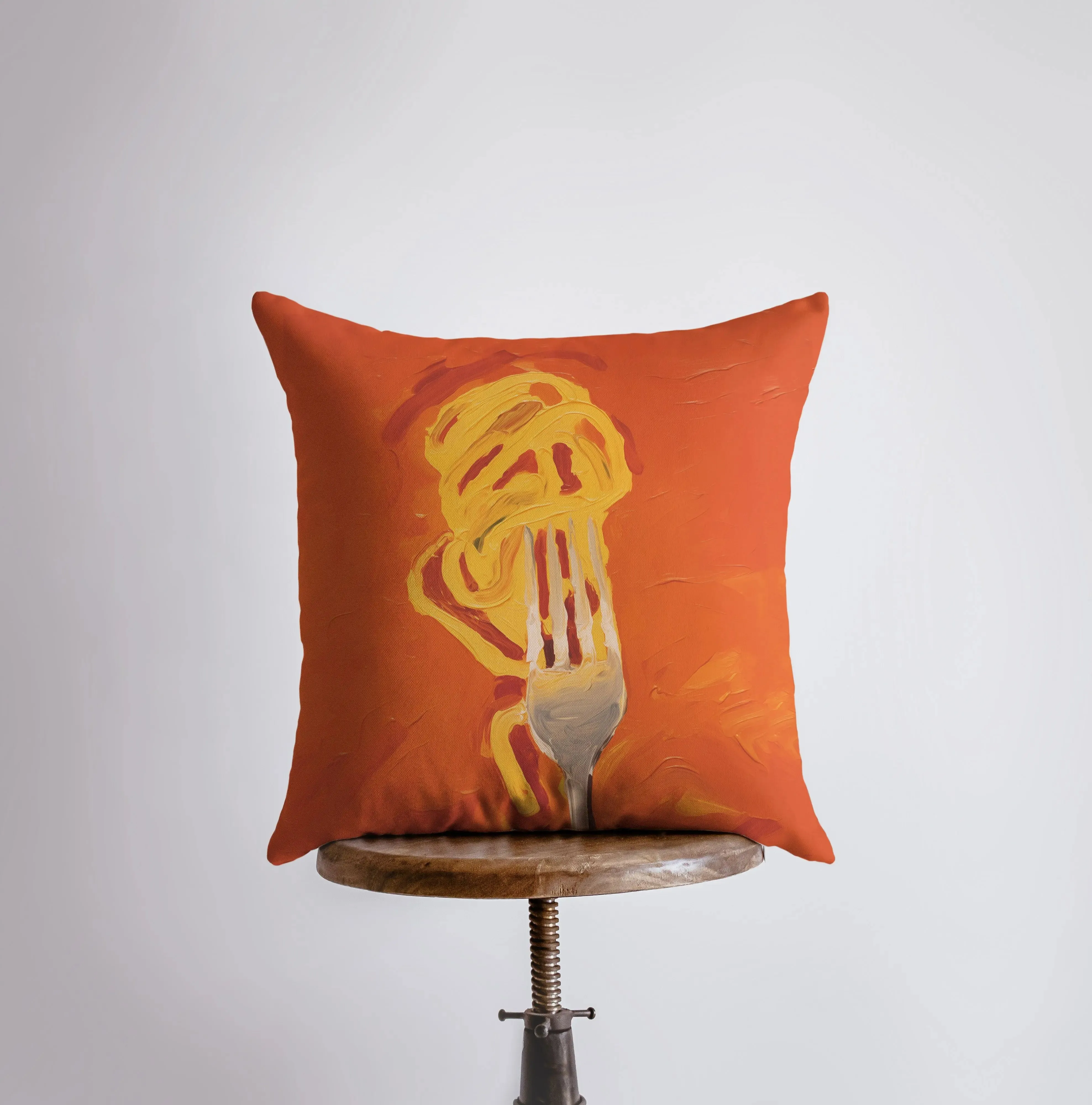 Orange Fork and Pasta | Gouache Painting | Food Pillow | Abstract Still Life | Throw Pillow | Home Decor | Gift for Her | Pillow Cover