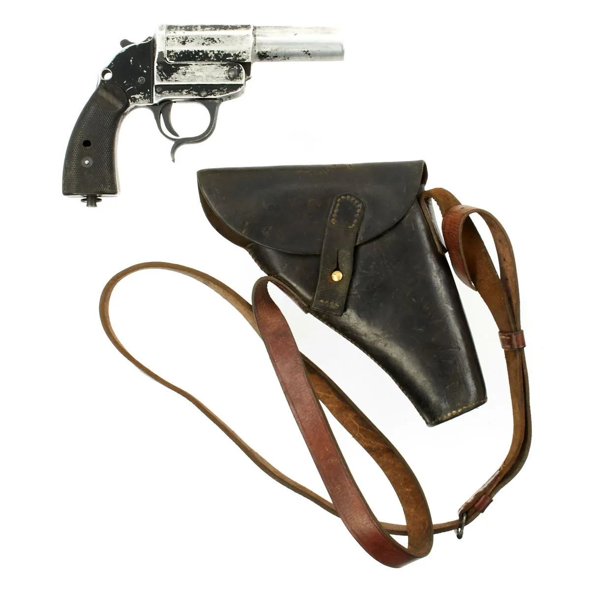 Original German WWII Leuchtpistole 34 Heer Signal Flare Pistol by Walther in British Holster - Dated 1942