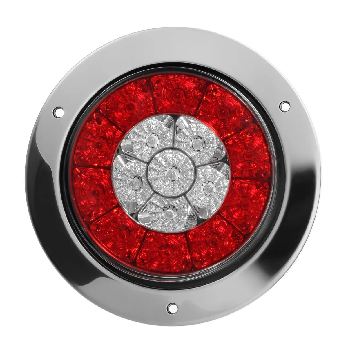 Partsam 4Pcs 4 Inch Round LED Trailer Tail Lights White Red Flange Mount w Reflectors 16 LED DC 12V Sealed Waterproof Stop Brake Tail Running Reverse Backup Lights Lamps for RV Trailer Trucks