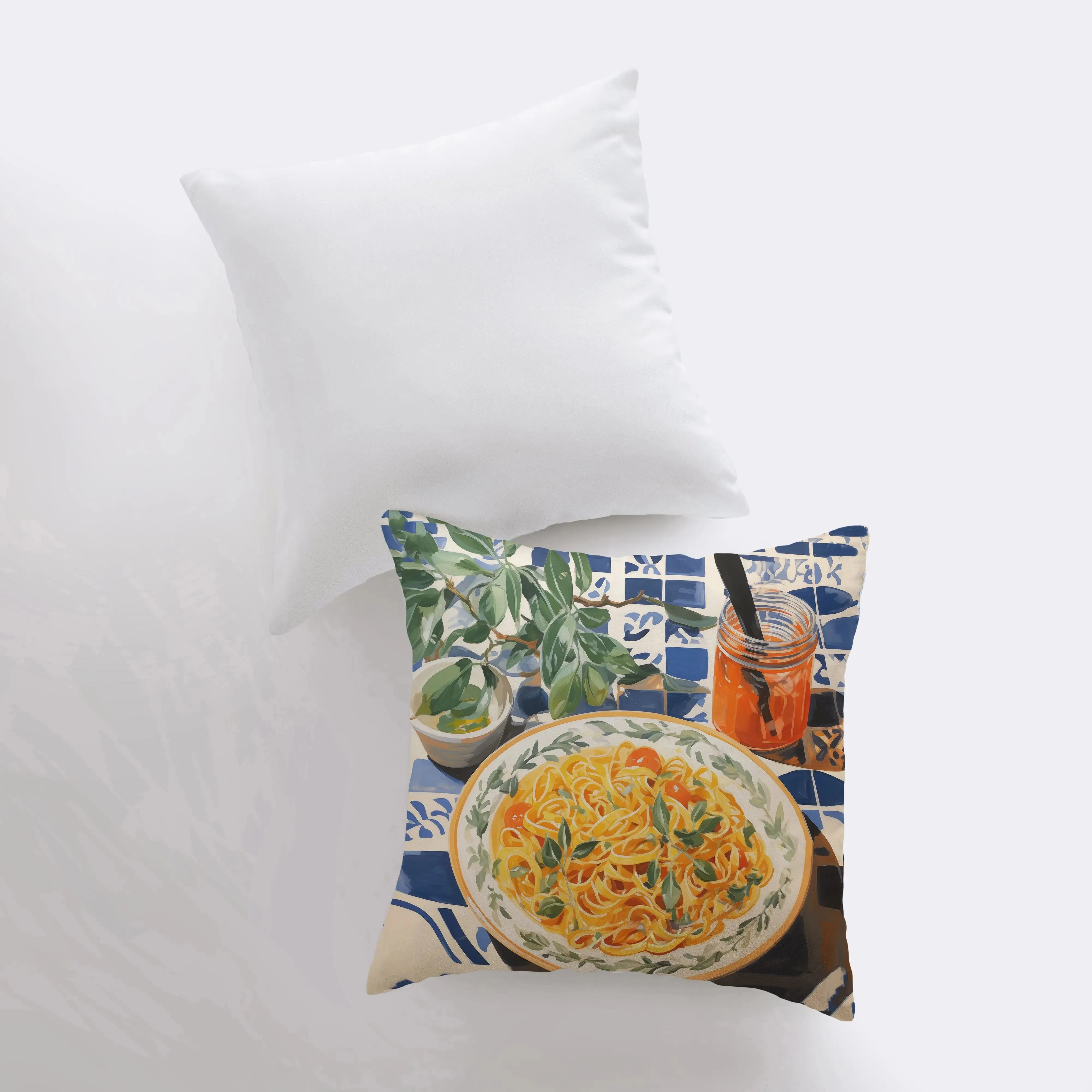 Pasta Picnic | Gouache Painting | Food Pillow | Abstract Still Life | Throw Pillow | Home Decor | Gift for Her | Pillow Cover | Travel Gift