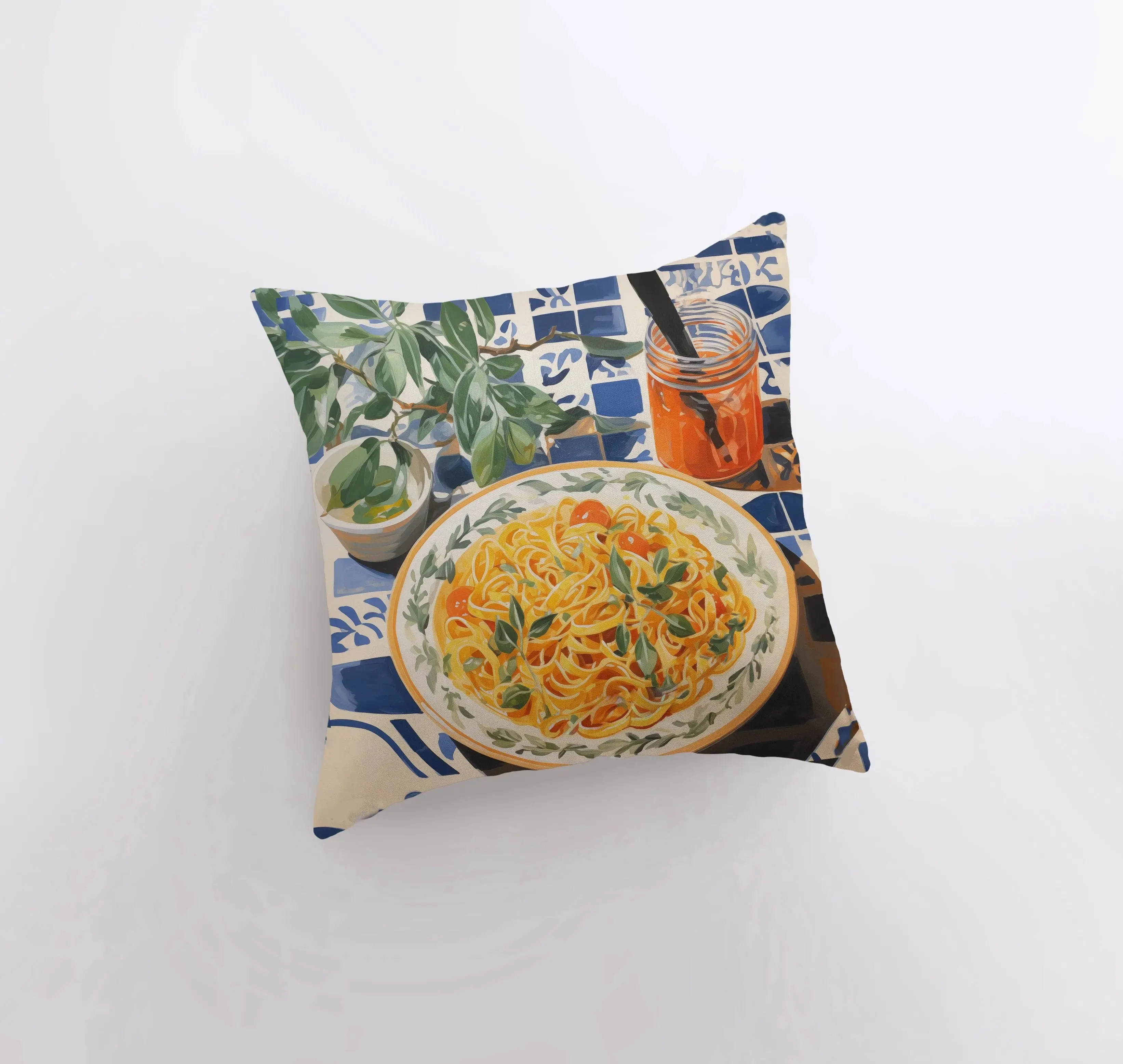 Pasta Picnic | Gouache Painting | Food Pillow | Abstract Still Life | Throw Pillow | Home Decor | Gift for Her | Pillow Cover | Travel Gift