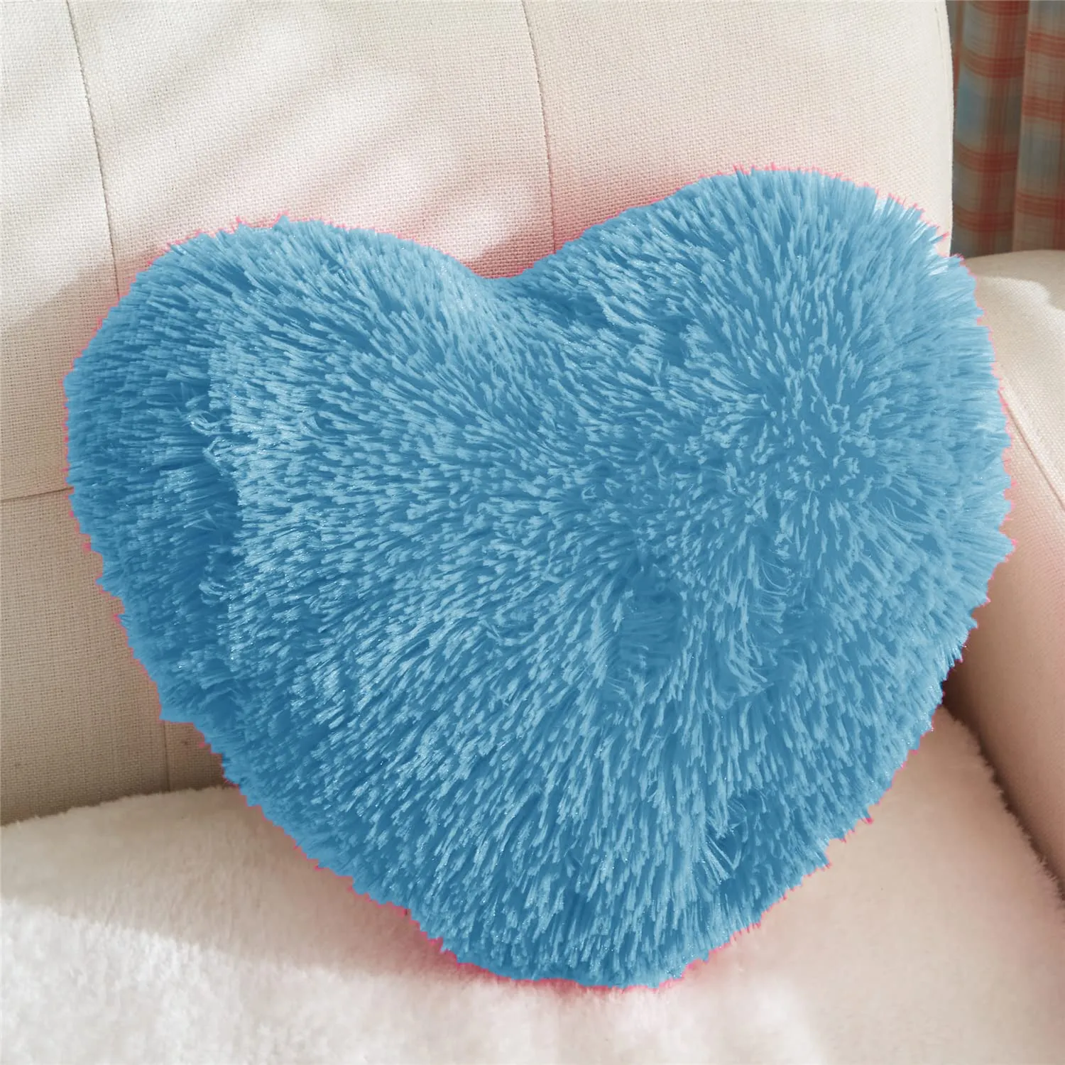PICKKART Soft Furry Heart Pillow (Blue)