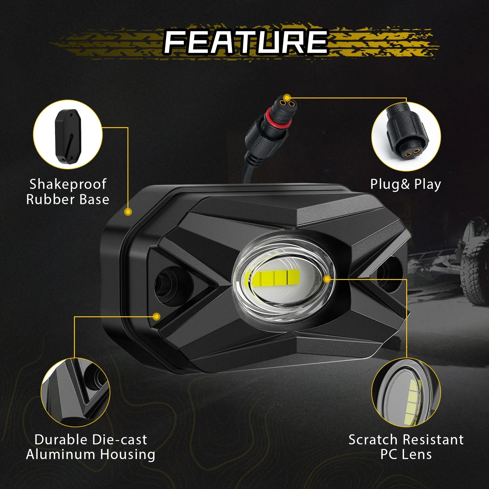 Rock Series | LED Rock Lights Kit White Light Flood Beam (4 Pods/8 Pods Set)