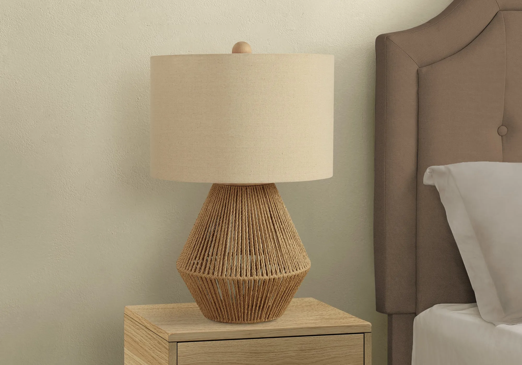 Rustic Glow: 22"H Table Lamp - Brown Rope & Beige Shade