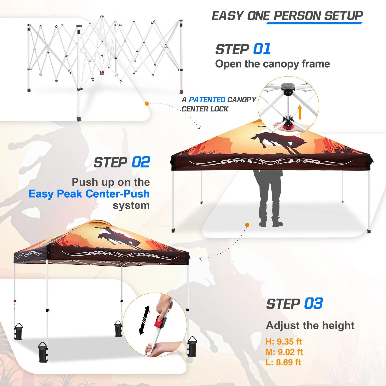 SHADE GRAPHiX Easy Setup 10x10 Pop Up Canopy Tent with Digital Printed Cowboy
