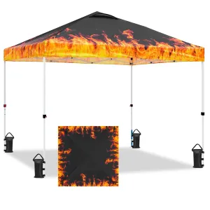 SHADE GRAPHiX Easy Setup 10x10 Pop Up Canopy Tent with Digital Printed Flame Top