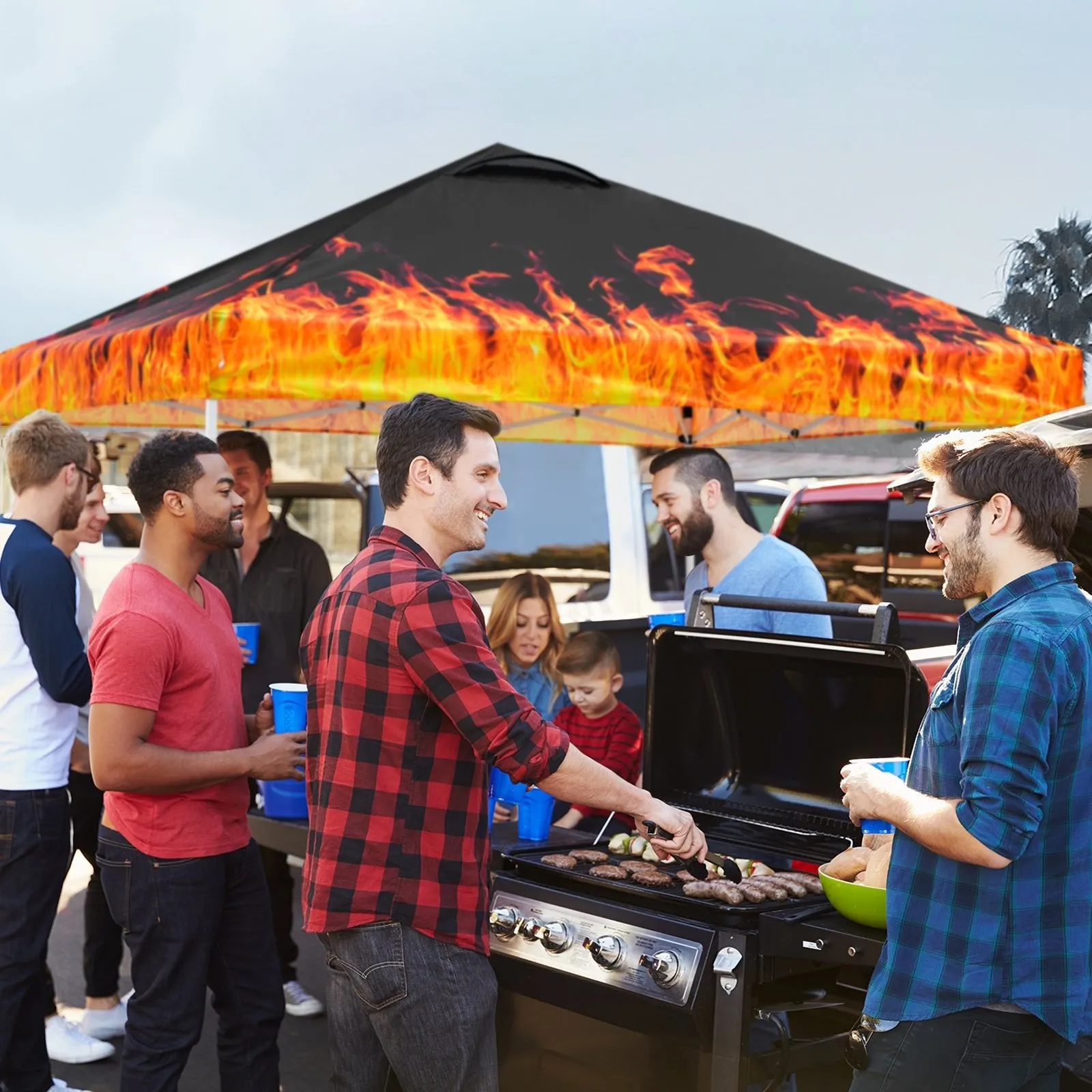 SHADE GRAPHiX Easy Setup 10x10 Pop Up Canopy Tent with Digital Printed Flame Top