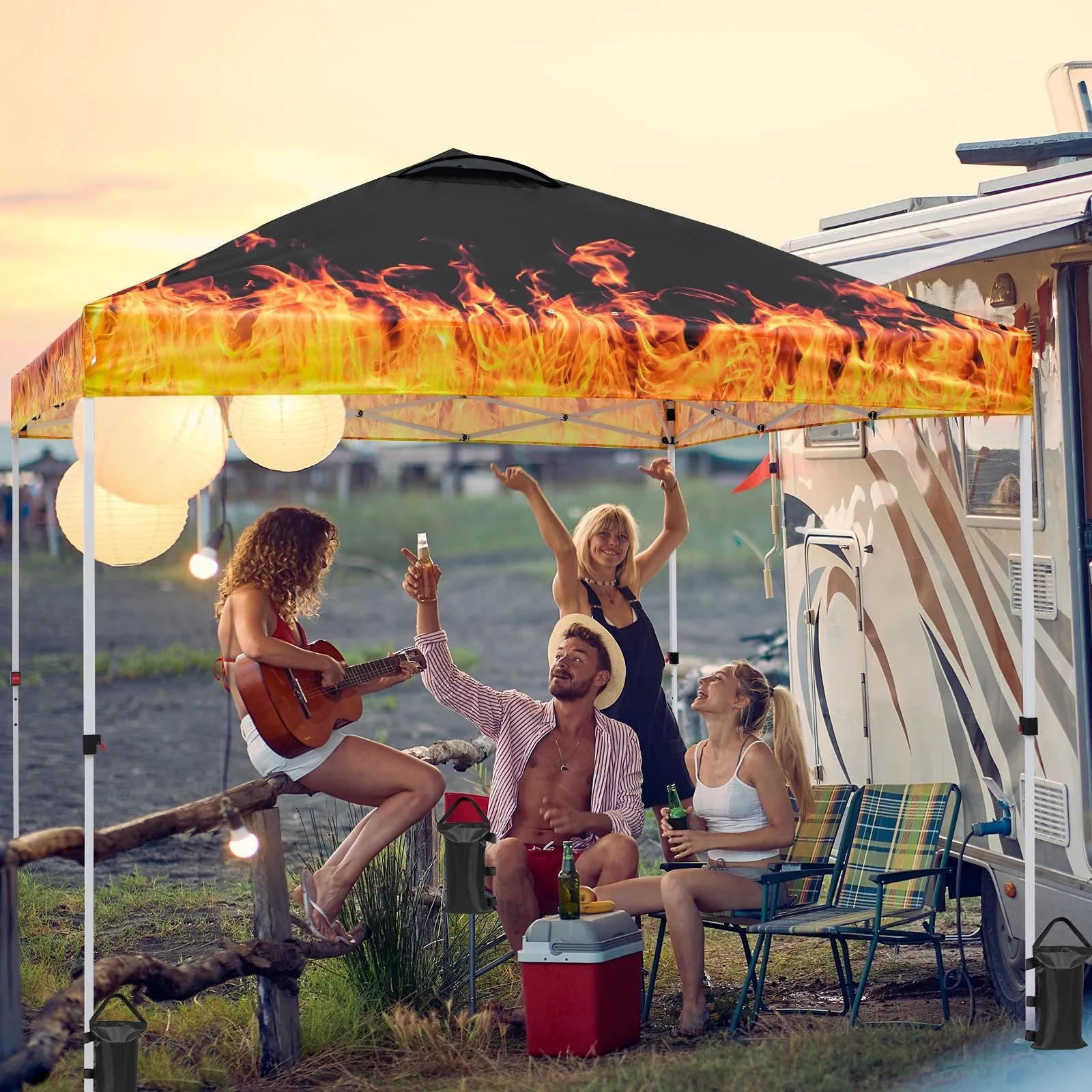 SHADE GRAPHiX Easy Setup 10x10 Pop Up Canopy Tent with Digital Printed Flame Top