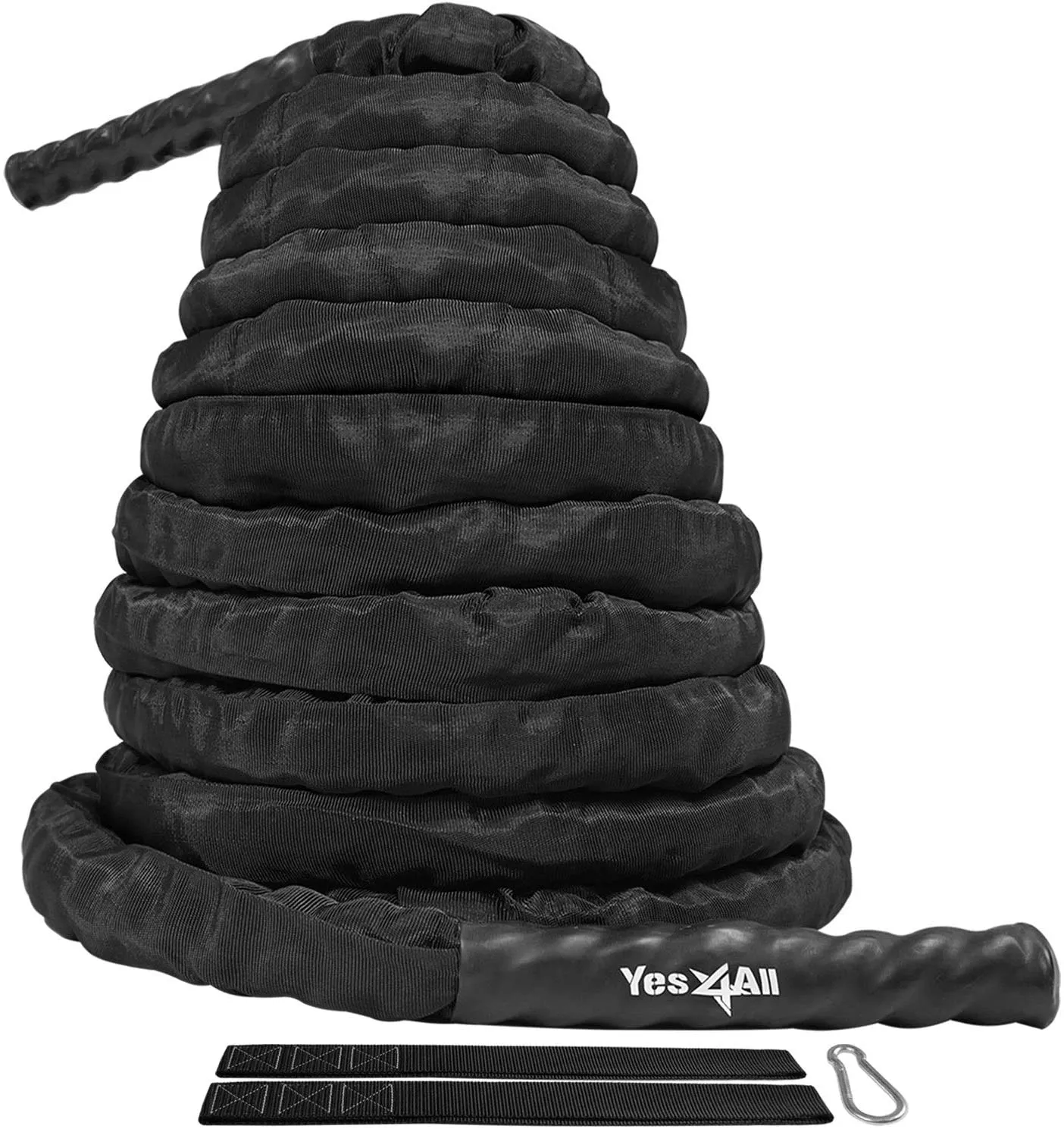 Yes4All Battle Exercise Training Rope with Protective Cover – Steel Anchor & Strap Included - 1.5/2 Inch Diameter Poly Dacron 30, 40, 50 Ft Length
