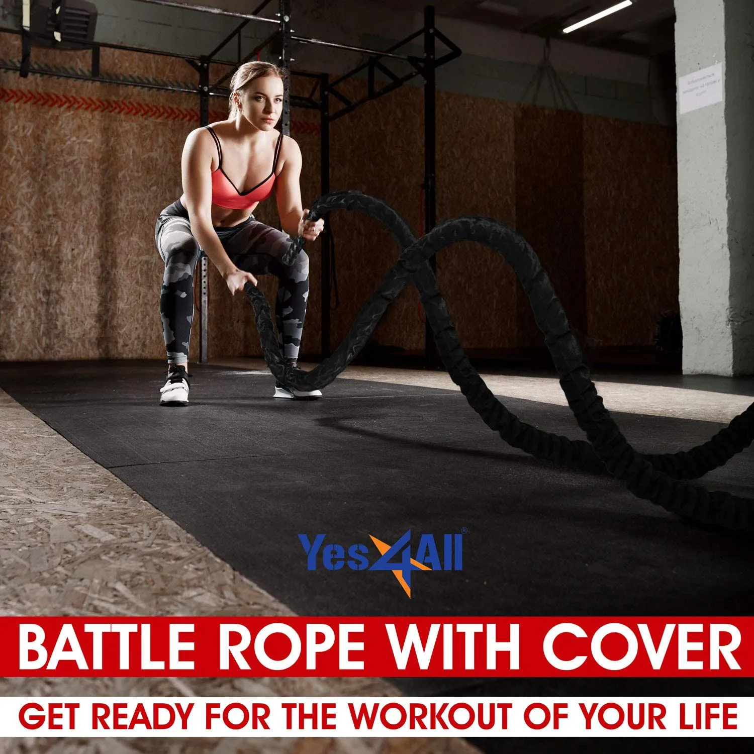 Yes4All Battle Exercise Training Rope with Protective Cover – Steel Anchor & Strap Included - 1.5/2 Inch Diameter Poly Dacron 30, 40, 50 Ft Length