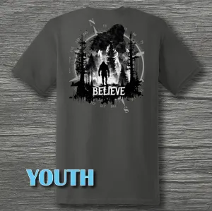 Youth Bigfoot Sasquatch Believe Super Soft Ring Spun 100% Cotton Midweight T-Shirt