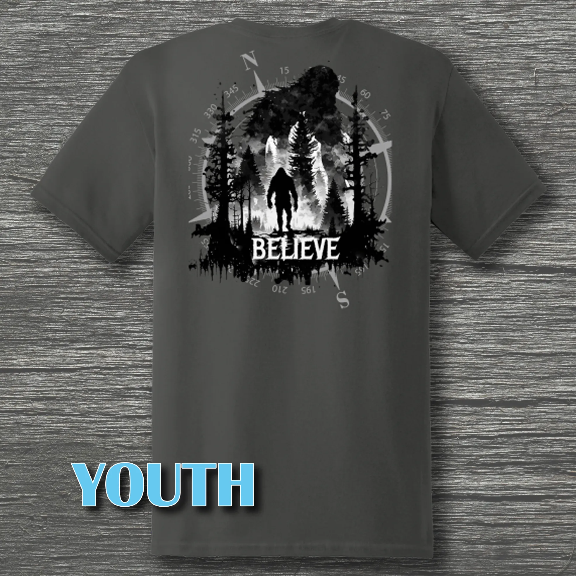 Youth Bigfoot Sasquatch Believe Super Soft Ring Spun 100% Cotton Midweight T-Shirt